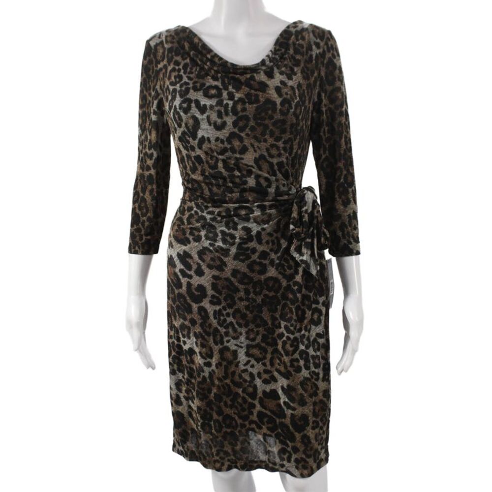 Tahari Levine Womens Wrap Dress Multicolor Cowl Neck 3/4 Sleeve Midi Size 6